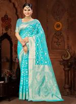 Cotton Silk Sky Blue Traditional Wear Weaving Saree